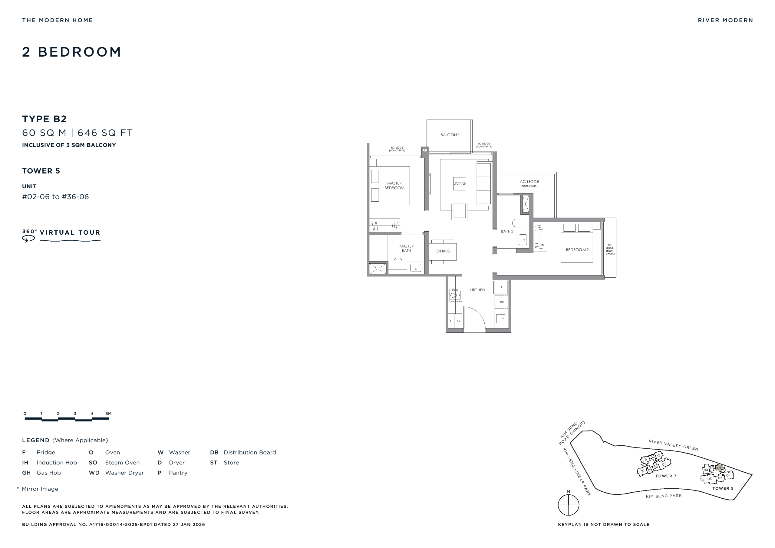 River Modern 2 Bedroom Floor Plan 2 1 scaled